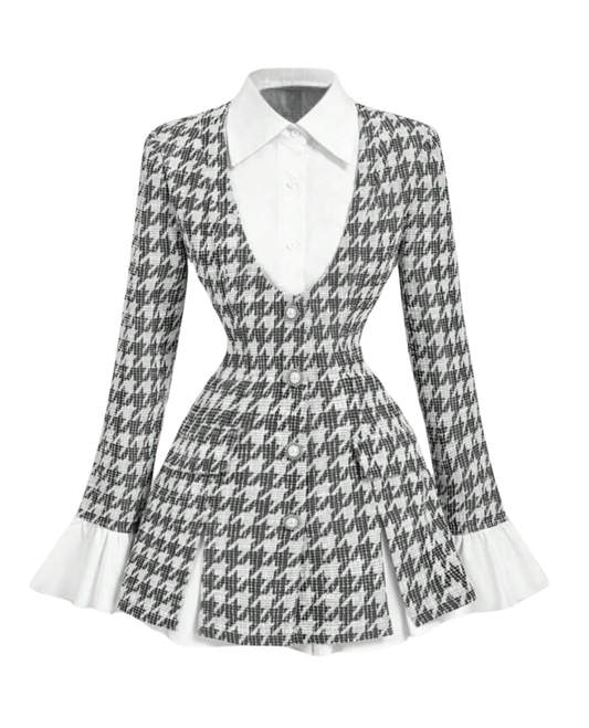 Houndstooth Hottie Mini Dress - Black/White