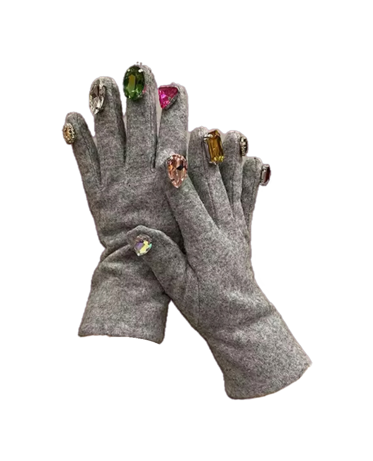 Gem Embellished Cashmere Gloves - Beige