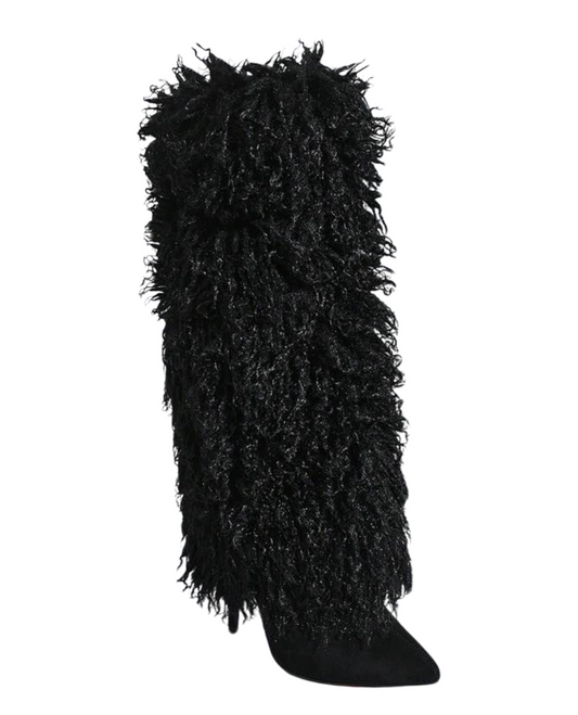 Center of Attention Vegan Fur Heels - Black