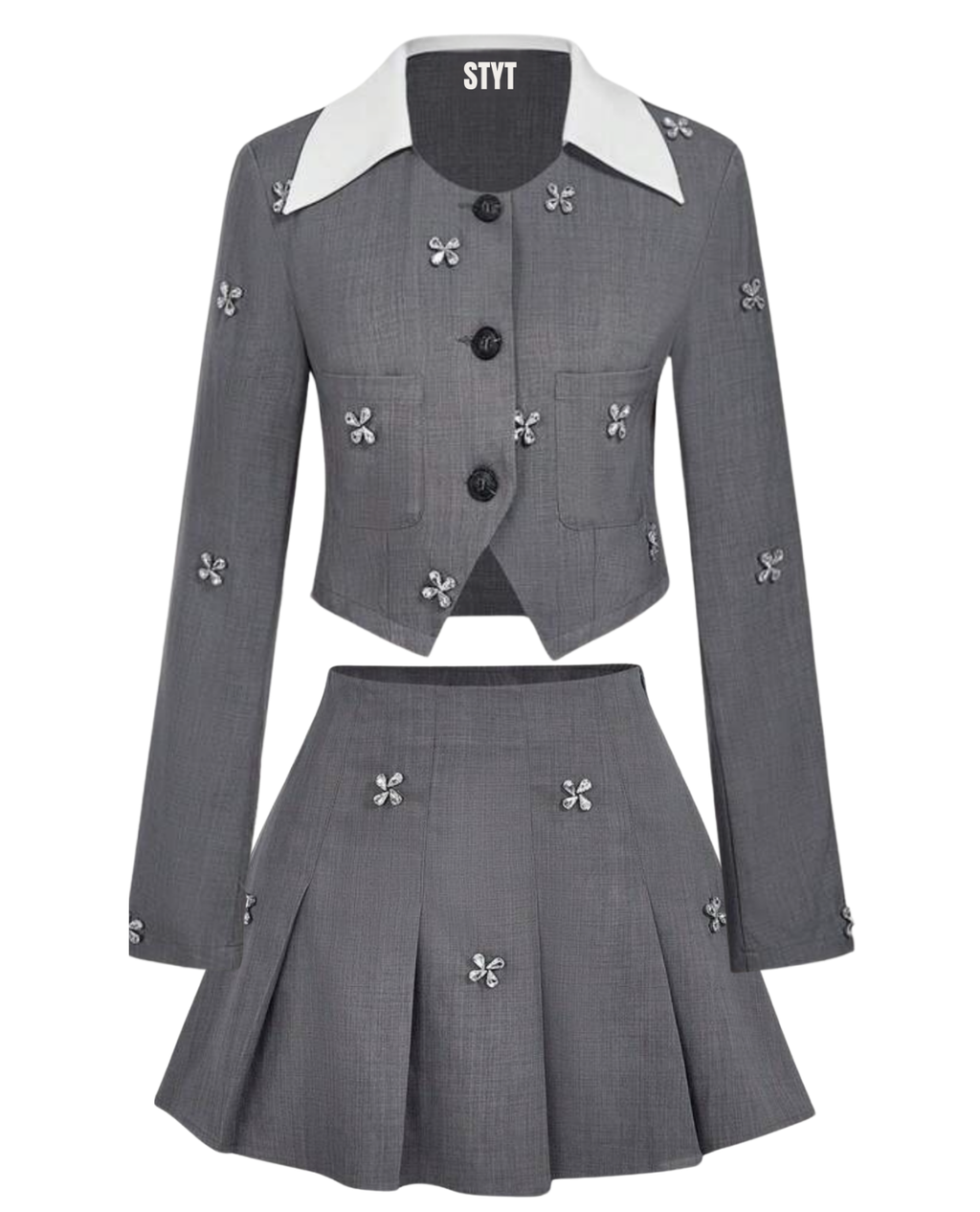 Manhattan Blazer Skirt Set - Grey