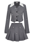 Manhattan Blazer Skirt Set - Grey