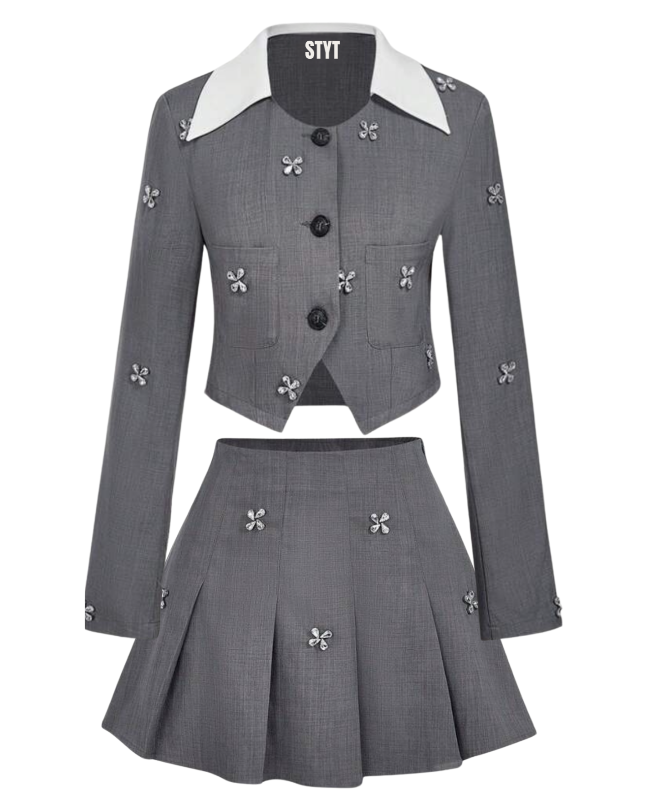 Manhattan Blazer Skirt Set - Grey