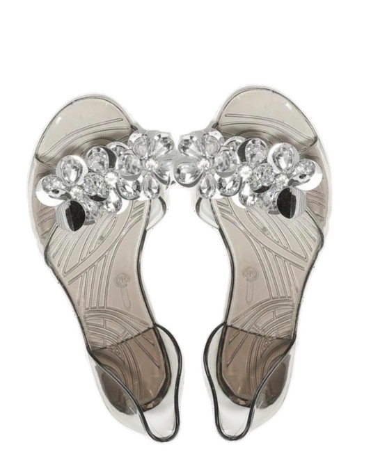 Petal Embellished Sandals - Silver