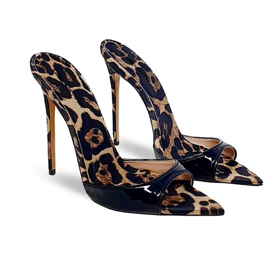 Wild Animal Stiletto Mules - Black