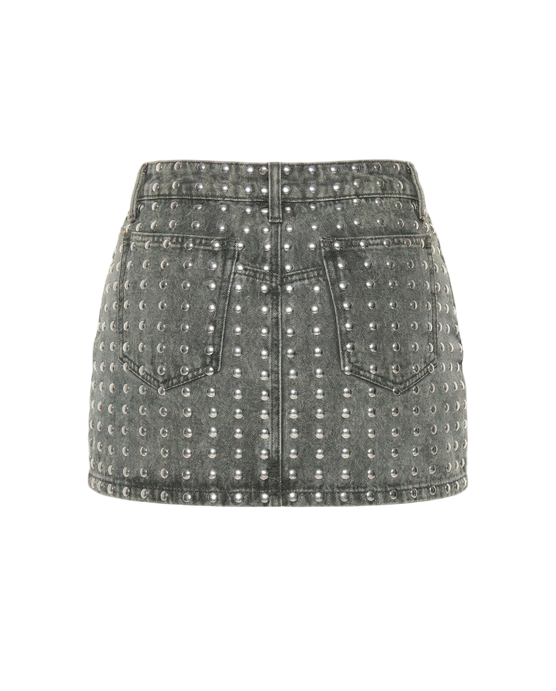 Riot Studded Denim Skirt - Dark Grey