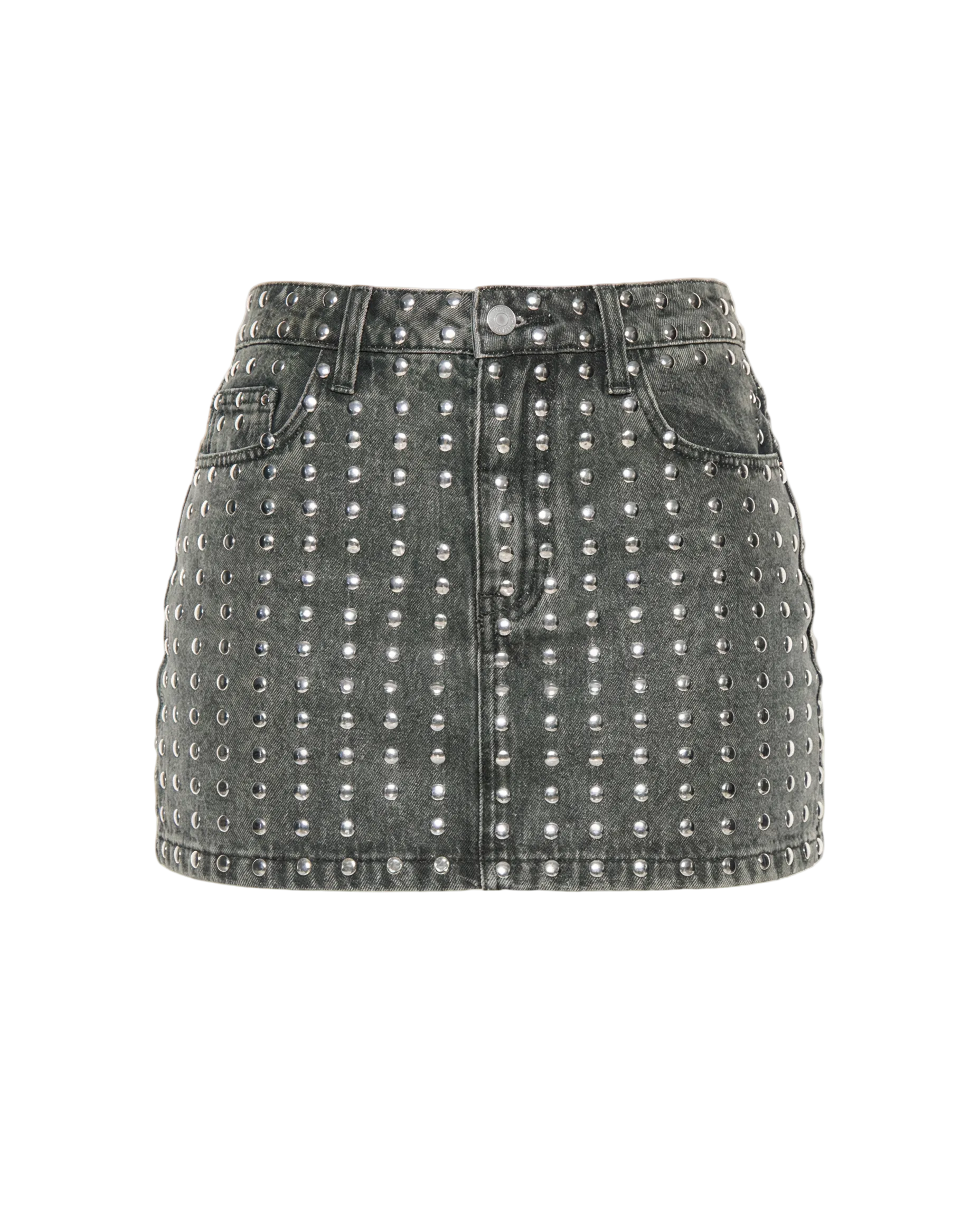Riot Studded Denim Skirt - Dark Grey