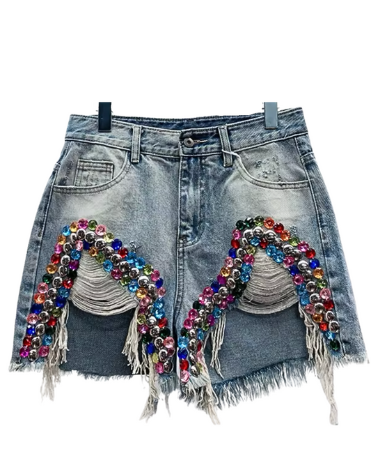 Carnival Distressed Shorts - Light Blue