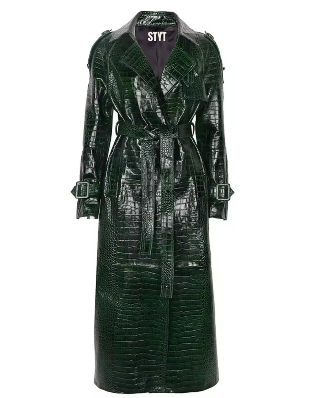 Timeless Trench Croc Leather Coat - Brown