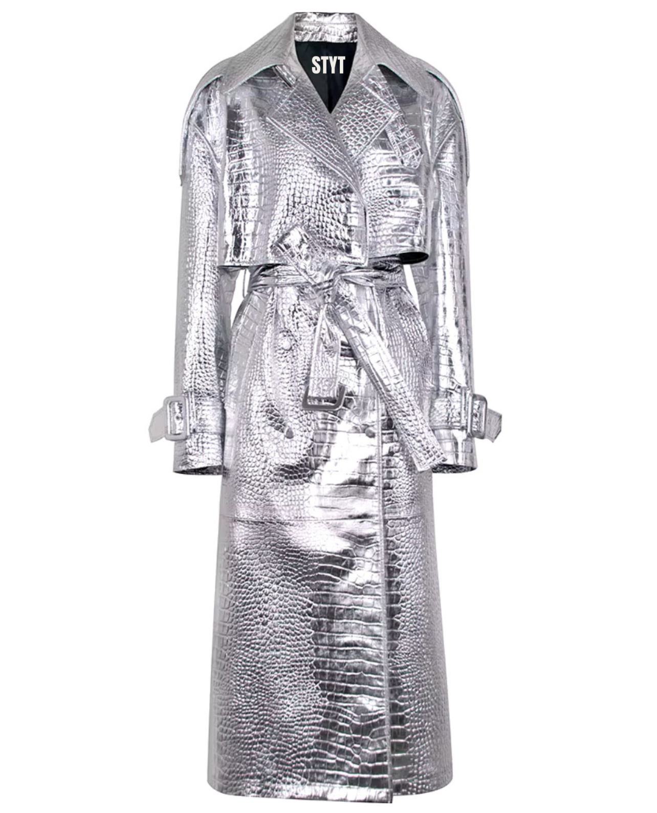 Timeless Trench Croc Leather Coat - Brown