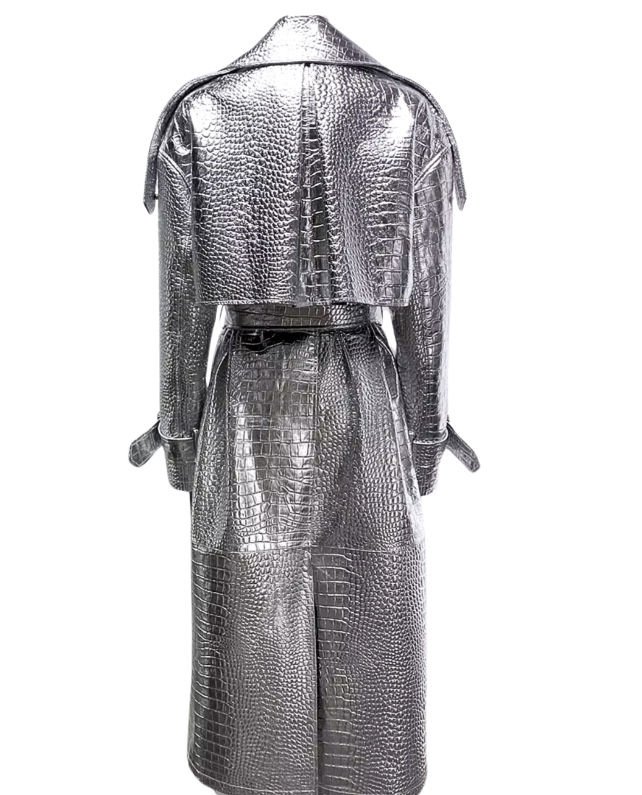 Timeless Trench Croc Leather Coat - Brown