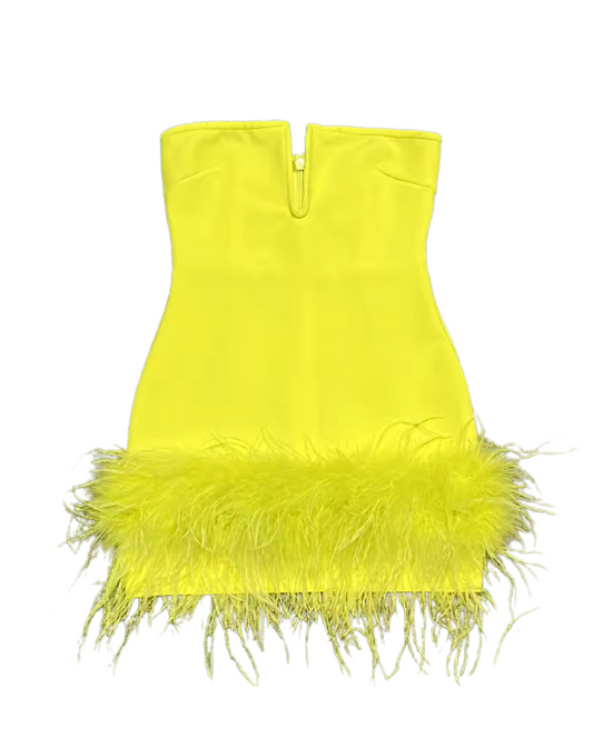 Big Leagues Ostrich Feather Mini Dress - Yellow