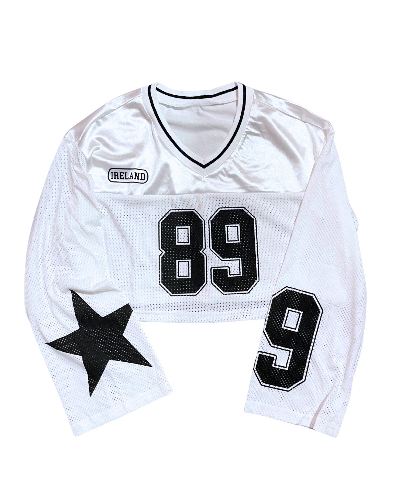 Touchdown Cropped Jersey Top - White