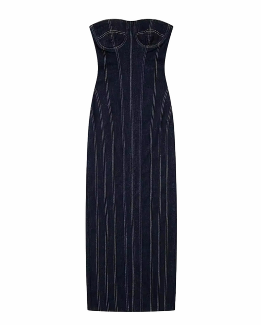 Denim is Served Midi Dress - Dark Blue