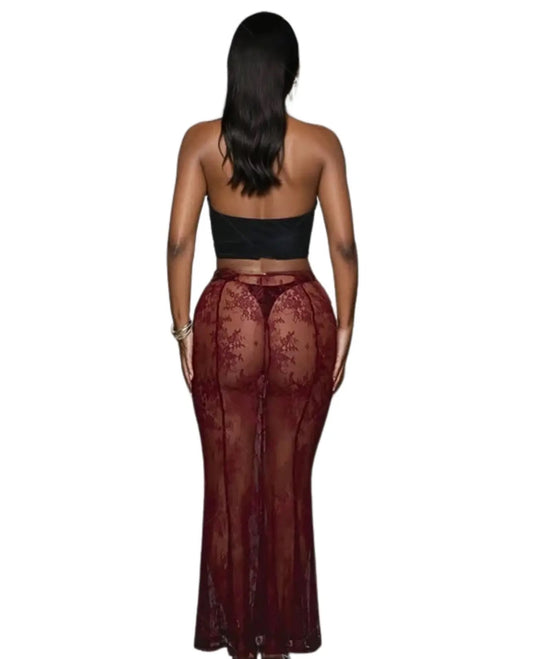 Monaco Lace Maxi Skirt - Burgundy