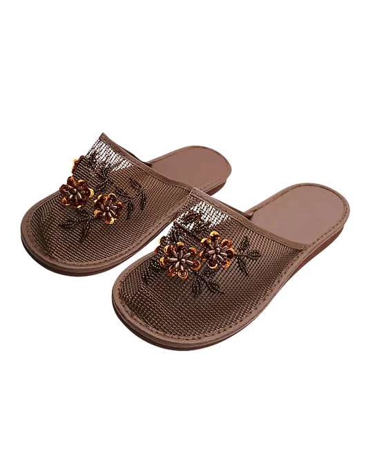 Brown Sugar Mesh Embellished Slide - Brown